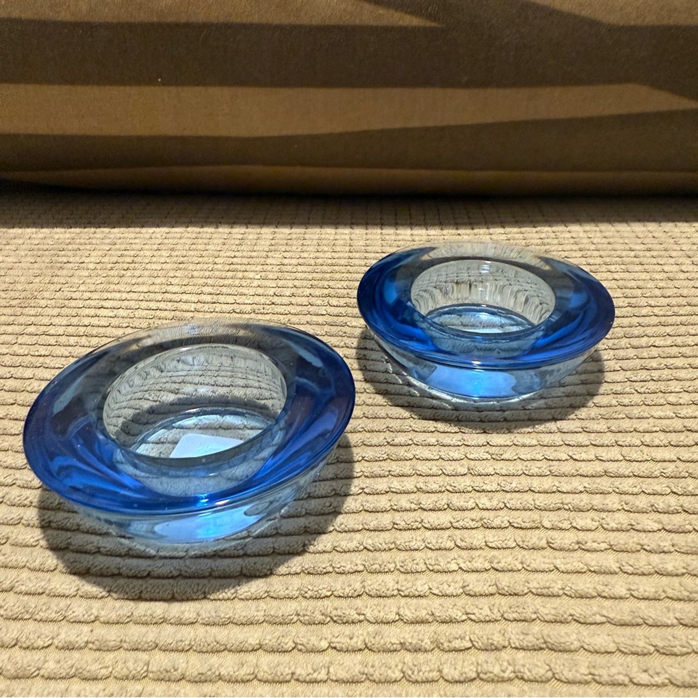Crate and Barrel Blue Glass Tea Light candle Holders Votives